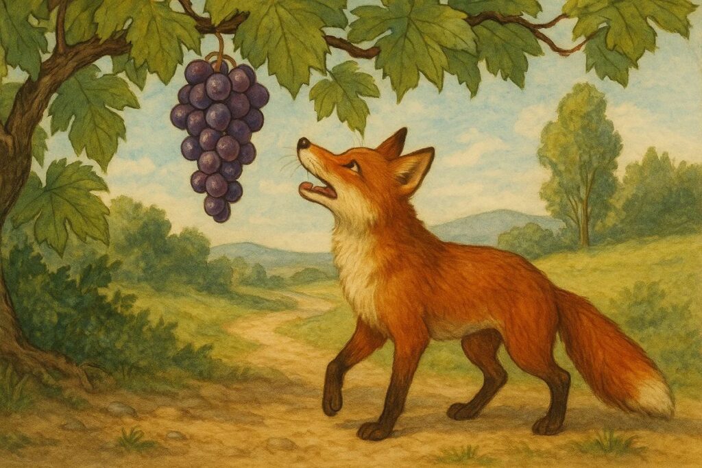 illustration the fox and the grapes fable